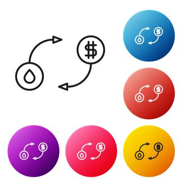 Siyah hat yağ değişimi, su transferi, beyaz arkaplanda izole edilmiş simge dönüştürme. Renkli daire düğmelerini ayarlayın. Vektör İllüstrasyonu