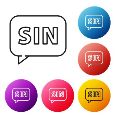 Siyah çizgi insan beyni ikonu beyaz arkaplanda izole edilmiş. Renkli daire düğmelerini ayarlayın. Vektör İllüstrasyonu