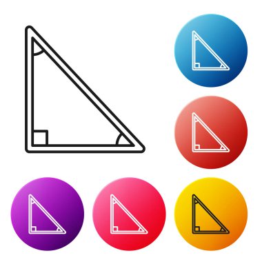 Beyaz arka planda yalıtılmış siyah çizgi Takvim simgesi. Olay hatırlatıcı sembolü. Simgeleri renkli daire düğmeleri ayarlayın. Vektör İllüstrasyonu