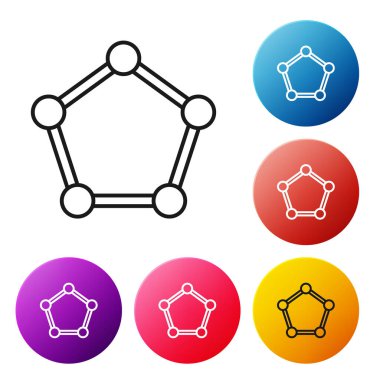 Siyah çizgi Geometrik şekil Küre simgesi beyaz arkaplanda izole edildi. Soyut şekil. Geometrik süs. Renkli daire düğmelerini ayarlayın. Vektör İllüstrasyonu