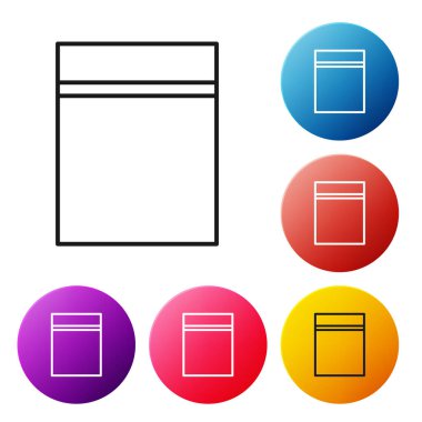 Beyaz ziftli siyah çizgili plastik torba. Renkli daire düğmelerini ayarlayın. Vektör İllüstrasyonu