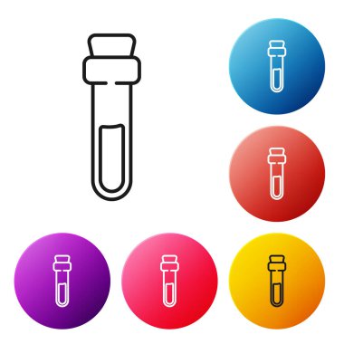 Beyaz arka planda izole edilmiş aşk ikonu ikonu içeren siyah çizgi şişesi. Sevgililer Günü sembolü. Renkli daire düğmelerini ayarlayın. Vektör İllüstrasyonu