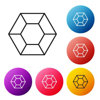 Siyah çizgi sihirli taş simgesi beyaz arkaplanda izole edildi. Fantezi kristali. Maç için mücevher. Renkli daire düğmelerini ayarlayın. Vektör İllüstrasyonu