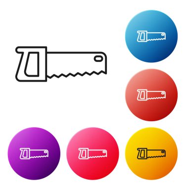 Siyah çizgili El beyaz arkaplanda izole edilmiş bir simge gördü. Renkli daire düğmelerini ayarlayın. Vektör İllüstrasyonu