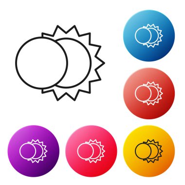 Güneş tutulmasının siyah çizgisi beyaz zemin üzerinde izole edilmiş. Tam sonar tutulması. Renkli daire düğmelerini ayarlayın. Vektör İllüstrasyonu