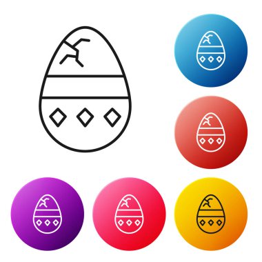 Kırılan siyah çizgi yumurta ikonu beyaz arka planda izole edilmiş. Mutlu Paskalyalar. Renkli daire düğmelerini ayarlayın. Vektör İllüstrasyonu