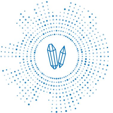 Mavi çizgi sihirli taş simgesi beyaz arkaplanda izole edildi. Fantezi kristali. Maç için mücevher. Soyut çember rastgele noktalar. Vektör İllüstrasyonu