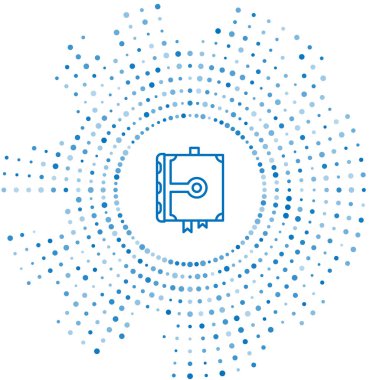 Mavi çizgi üzerinde simya tarifleri, mistik büyüler ve beyaz arka planda izole edilmiş büyü simgeleri olan Kadim büyü kitabı. Soyut çember rastgele noktalar. Vektör İllüstrasyonu