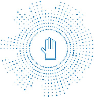 Mavi çizgi tıbbi lastik eldiven ikonu beyaz arka planda izole edildi. Koruyucu lastik eldivenler. Soyut çember rastgele noktalar. Vektör İllüstrasyonu