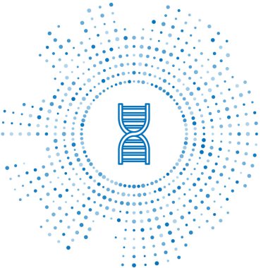 Mavi çizgi DNA sembolü beyaz arkaplanda izole edilmiş. Soyut çember rastgele noktalar. Vektör İllüstrasyonu