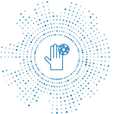 Beyaz arka planda virüsün simgesi olan mavi çizgili El. Corona virüsü 2019-nCoV. Bakteri ve mikroplar, hücre kanseri, mikrop, mantar. Soyut çember rastgele noktalar. Vektör İllüstrasyonu