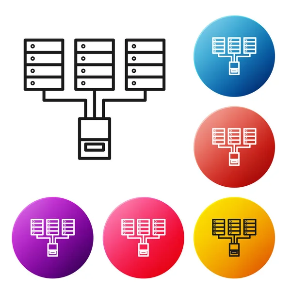 Svart Linje Server Data Web Hosting Ikon Isolerad Vit Bakgrund — Stock vektor