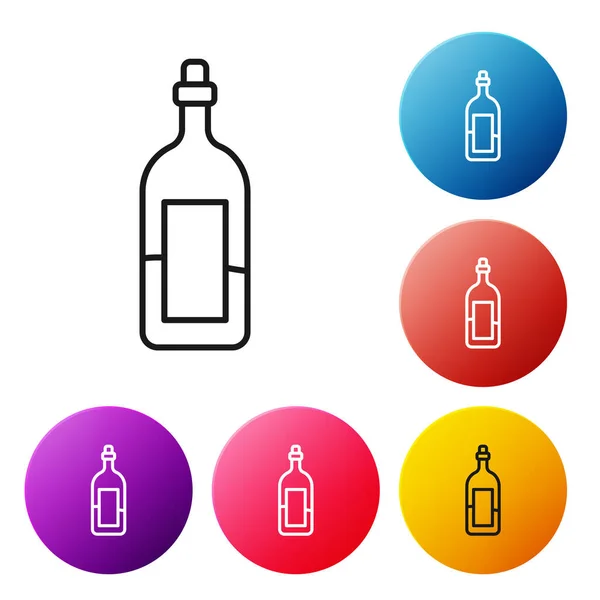 Zwarte Lijn Fles Wijn Pictogram Geïsoleerd Witte Achtergrond Stel Pictogrammen — Stockvector