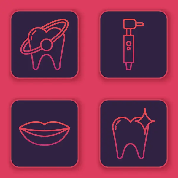 Ustaw Linię Koncepcja Wybielania Zębów Uśmiechnięte Usta Wiertarka Zębów Wybielanie — Wektor stockowy
