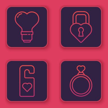 Kalp şeklini bir ampul şeklinde ayarla lütfen kalp ve alyans şeklindeki Castle 'ı rahatsız etme. Mavi kare düğme. Vektör