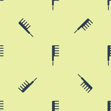 Mavi saç fırçası ikonu sarı arkaplanda izole edilmiş pürüzsüz desen. Taraklı saç işareti. Berber sembolü. Vektör İllüstrasyonu