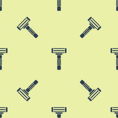 Mavi tıraş jileti ikonu sarı arka planda izole edilmiş pürüzsüz desen. Vektör İllüstrasyonu