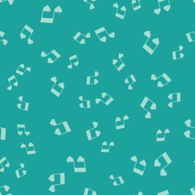Yeşil müzik notası, kalplerin simgesi olan ton yeşil arka planda izole edilmiş kusursuz desen. Sevgililer Günü. Vektör İllüstrasyonu