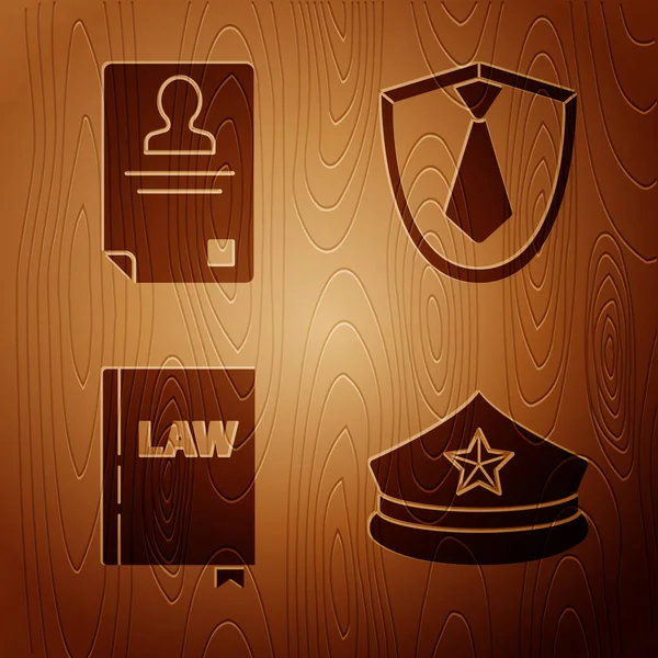 Zestaw Czapka Policyjna Karawanem Identyfikacja Odznaki Książka Prawa Krawat Drewnianym — Wektor stockowy