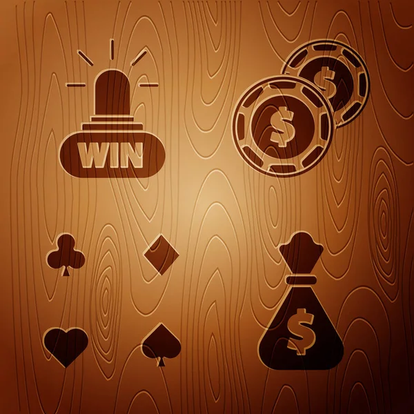 Conjunto Bolsa Dinero Casino Ganar Jugando Las Cartas Casino Chip — Archivo Imágenes Vectoriales