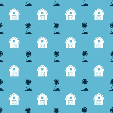 Ayçiçeği ve Çiftlik Evi kavramını kusursuz desenlere ayarla. Vektör