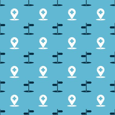 Trafik işaretini ve tıbbi harita işaretçisini düzgün bir şekilde hastaneden geçir. Vektör