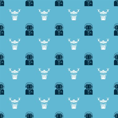 İşçi robotu ve İHA teslimat konseptini kusursuz desen üzerine ayarla. Vektör