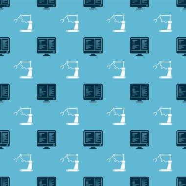 Bilgisayar monitörü ekranını ve endüstriyel robot kol fabrikasını kusursuz desene ayarlayın. Vektör