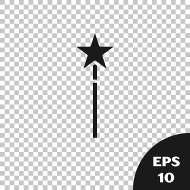 Kara Büyü değnek simgesi saydam arka planda izole. Yıldız şekli sihirli aksesuar. Sihirli güç. Vektör İllüstrasyonu