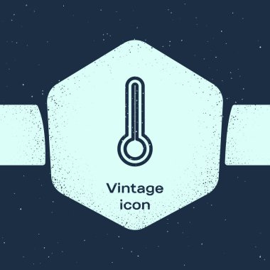 Grunge Hattı Tıbbi Termometresi tıbbi inceleme ikonu mavi arka planda izole edildi. Tek renkli klasik çizim. Vektör İllüstrasyonu