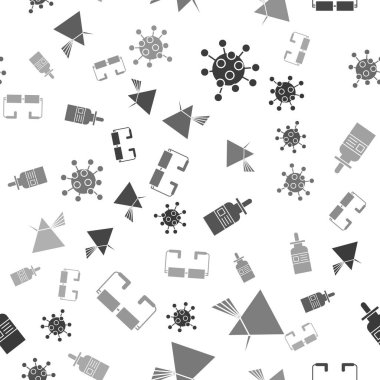 Bakterileri ayarlayın, prizmada ışık ışınları, pipetli cam şişe ve kusursuz desenli gözlük. Vektör