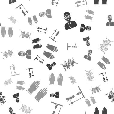 Asistanı hazırla, cam tüp tüpünü ısıtıcıya, DNA sembolüne ve lastik eldivenleri dikişsiz desene ayarla. Vektör