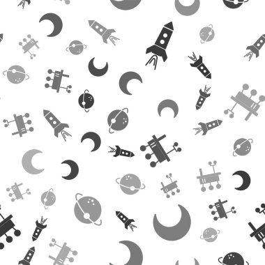 Roket gemisini ateş, ay ve yıldızlarla, Mars gezgini ve gezegeniyle kusursuz bir düzene sokun. Vektör