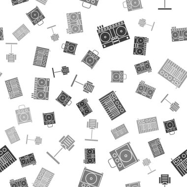 DJ kumandasını müzik çalmak ve karıştırmak için ayarlayın, Gitar amplifikatörü, Müzik sentezleyicisi ve müzik duruşu kusursuz desen üzerine. Vektör