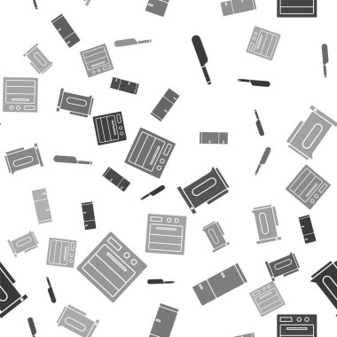 Bıçak, Buzdolabı, saplı çaydanlık ve fırını kusursuz desenlere ayarlayın. Vektör