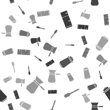 Buzdolabı, kaşık, tuz, biber ve kahve türkünü pürüzsüz bir kalıba sokun. Vektör