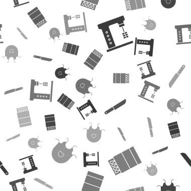 Elektrik karıştırıcısını, kibrit kutusunu ve kibriti aç, Bıçak ve Mutfak önlüğünü pürüzsüz desene ayarla. Vektör