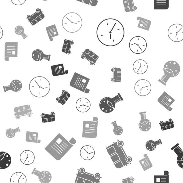 Conjunto Reloj Autobús Escolar Tubo Ensayo Matraz Laboratorio Químico Documento — Vector de stock