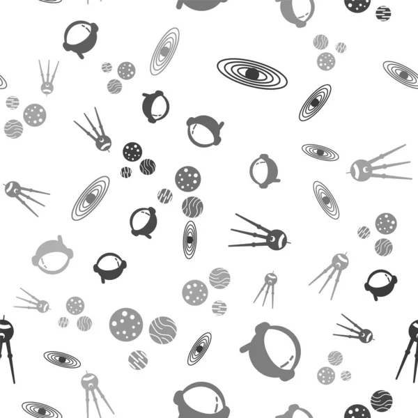 Zet Planeet Sterrenhelm Satelliet Planeet Naadloos Patroon Vector — Stockvector