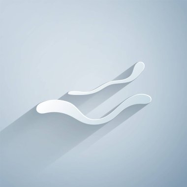 Kağıt kesiği Ebola virüsü ikonu gri arka planda izole edilmiş. Kağıt sanatı tarzı. Vektör İllüstrasyonu