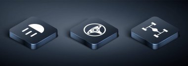 Isometric High ışını, Chassis arabası ve direksiyon simgesini ayarla. Vektör