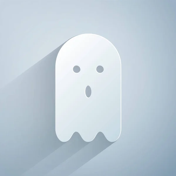 Paper cut Ghost icon isolated on grey background. Paper art style. Vector Illustration — Stock Vector