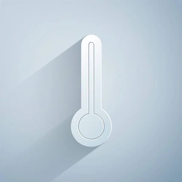 Papiergeschnittenes medizinisches Thermometer für medizinische Untersuchung, isoliert auf grauem Hintergrund. Papierkunst. Vektorillustration — Stockvektor