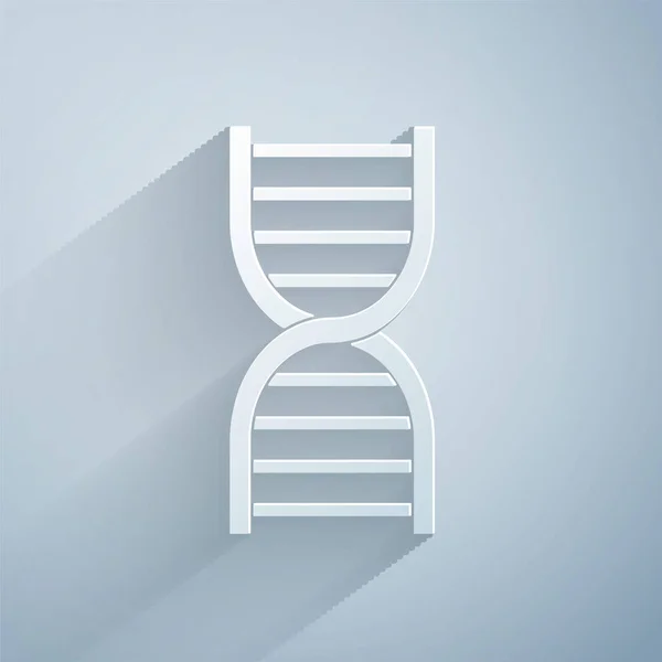 Paper cut DNA symbol icon isolated on grey background. Paper art style. Vector Illustration — Stock Vector