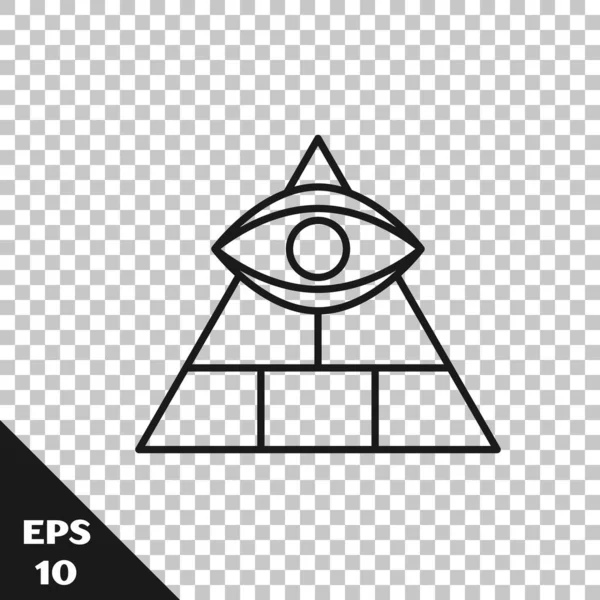 Black line Masons symbol All-seeing eye of God icon isolated on transparent background. The eye of Providence in the triangle. Vector Illustration — Stock Vector