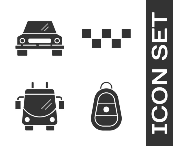Set Llave del coche con control remoto, coche, trolebús y taxi icono del techo del coche. Vector — Vector de stock
