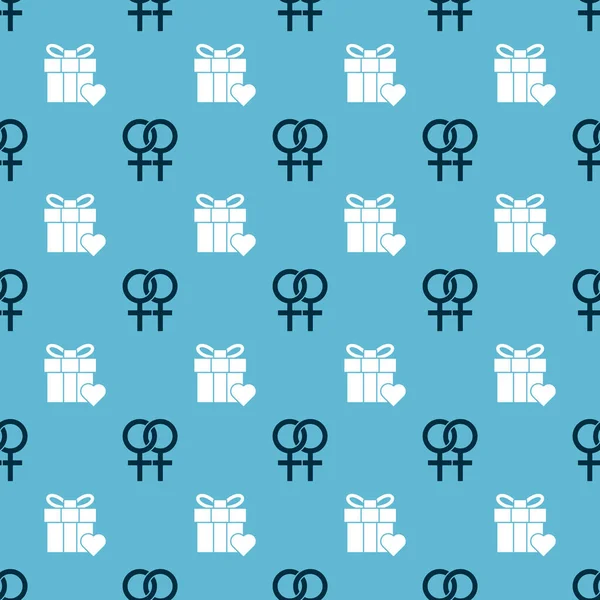Σύνολο θηλυκό σύμβολο φύλου και κουτί δώρου και την καρδιά σε αδιάλειπτη μοτίβο. Διάνυσμα — Διανυσματικό Αρχείο
