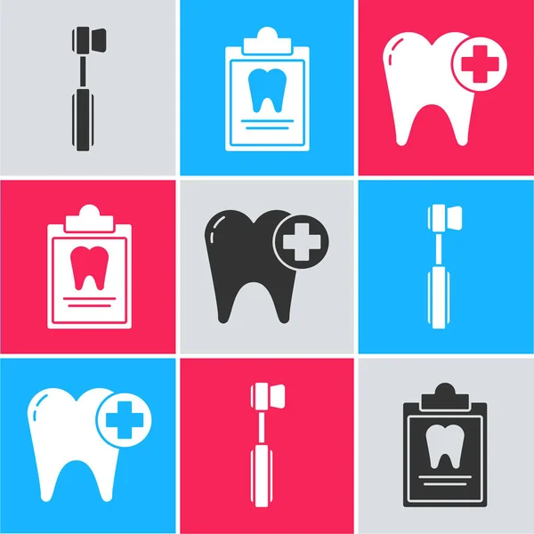 Zestaw szczoteczka do zębów, Clipboard z kartą dentystyczną i ikoną zęba. Wektor — Wektor stockowy