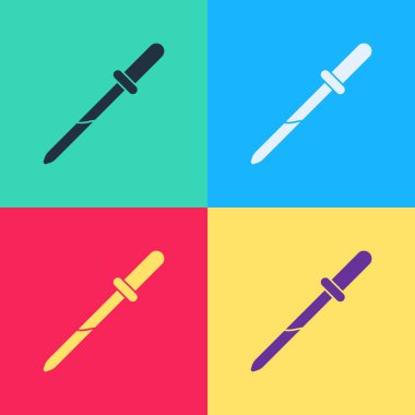 Pop Art Pipette simgesi renk arkaplanında izole edilmiş. Tıbbi elementler, kimya laboratuarı ekipmanları. Tıp sembolü. Vektör İllüstrasyonu