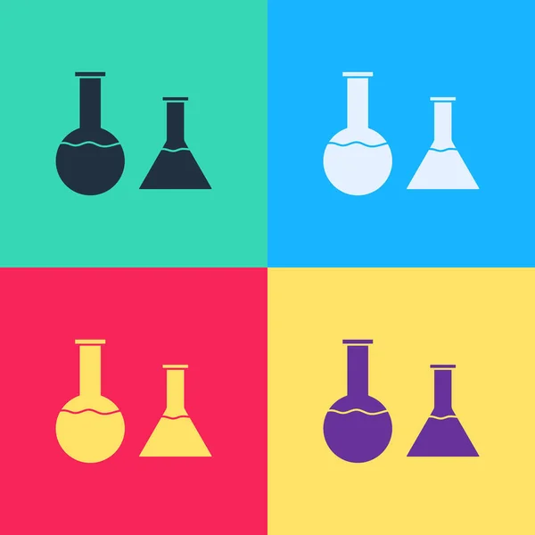 Pop Art Test Tube Flask Icon Isolated Color Background Chemical — Stock Vector